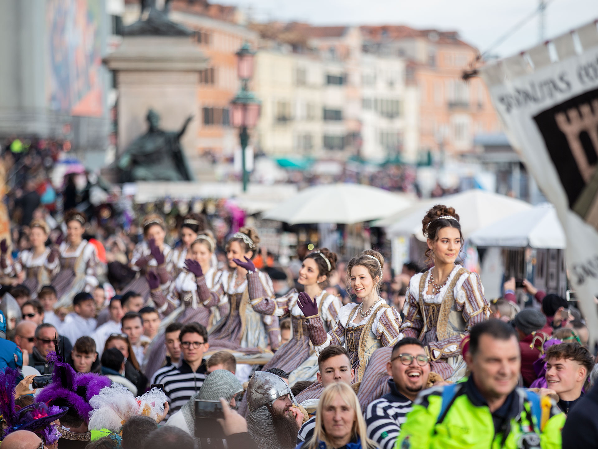 The 'Marie' attend the traditional parade of '12 beautiful Venetian girls' that forms part of the Festa delle Marie in St Mark's Square on February 15, 2020 in Venice, Italy. The 'Festa delle Marie' commemorates the abduction of 12 Venetians girls in year 973. Venice, February 15 2020-Laura Venezia