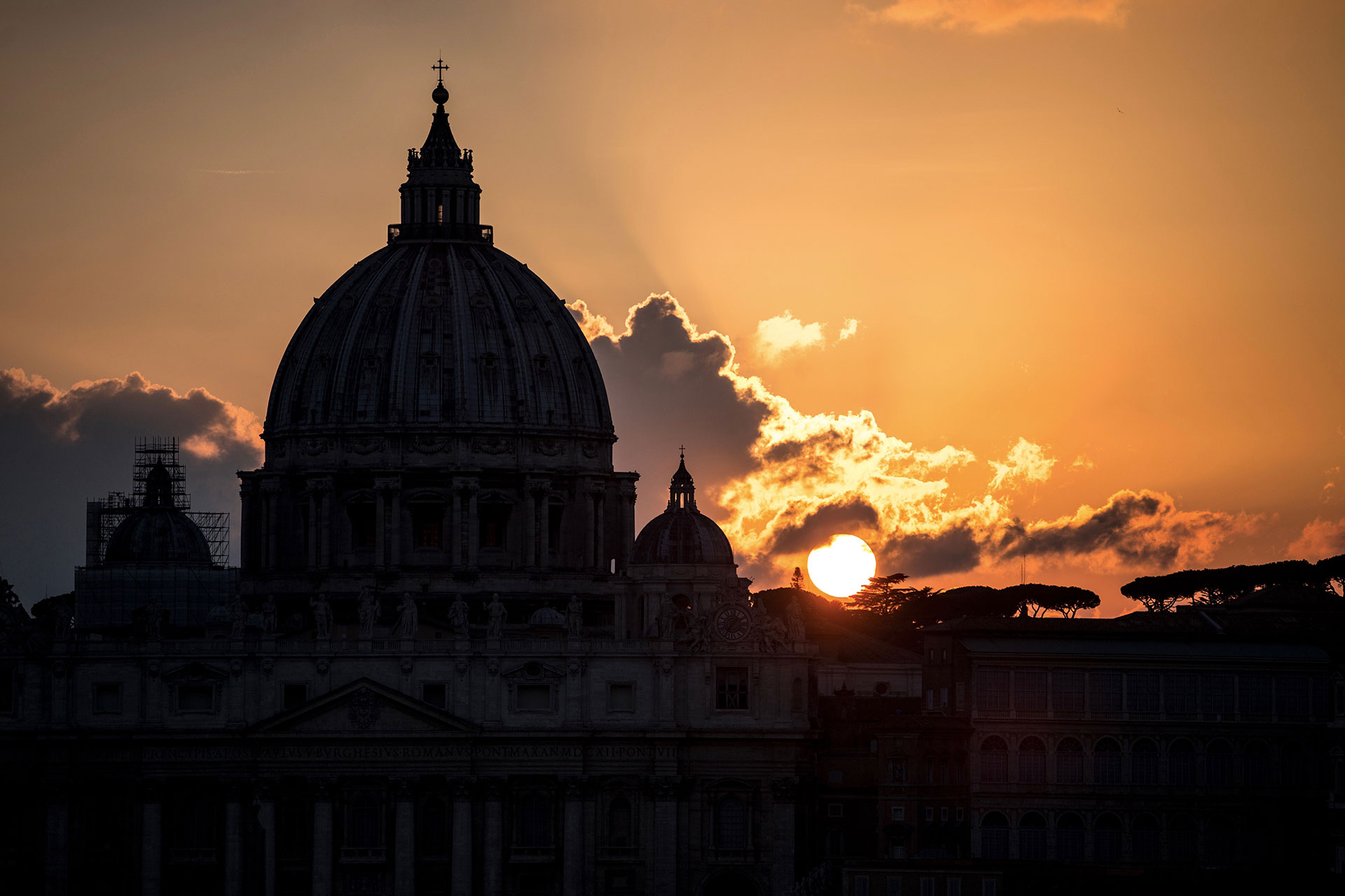 St.Peter's Basilica during the sunset from the terrace of Castel Sant'Angelo. The Italian government declared a state of emergency on January 31 to fast-track efforts to prevent the spread of the deadly coronavirus strain after two cases were confirmed in Rome. Rome, January 31 2020-Laura Venezia 